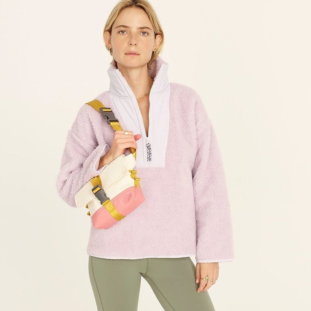 J. Crew Teddy sherpa half-zip sweatshirt, Ashen Quartz, Size XS